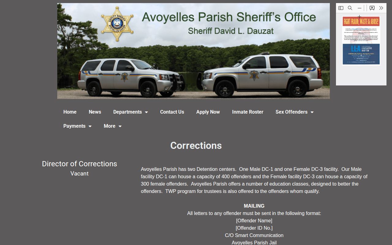 Avoyelles Parish corrections and jail roster source